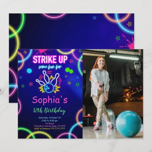 Bowling-Foto-Einladung STRIKE UP Einladung (Vorne/Hinten)