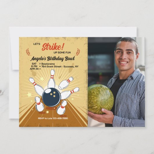 Bowling Foto Einladung zum Geburtstag (Vorderseite)