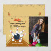 Bowling Foto Einladung zum Geburtstag (Vorne/Hinten)
