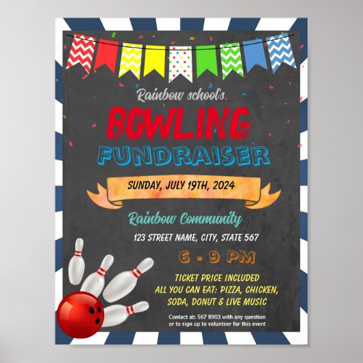 Bowling Fundraiser-Schulvorlage Poster (Vorne)