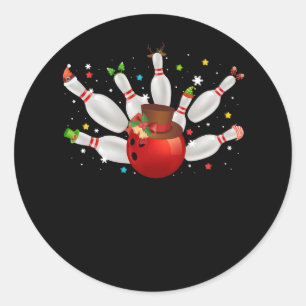 Bowling Game Christmas Bowler Weihnachtsmannmütze Runder Aufkleber