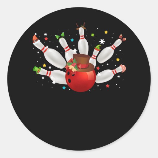 Bowling Game Christmas Bowler Weihnachtsmannmütze Runder Aufkleber (Vorderseite)