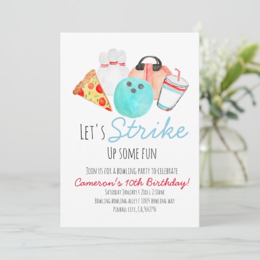 Bowling Geburtstagsfeier Einladung (Stehend Vorderseite)