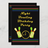 Bowling Geburtstagsparty Neon Retro Styling Einladung (Vorne/Hinten)