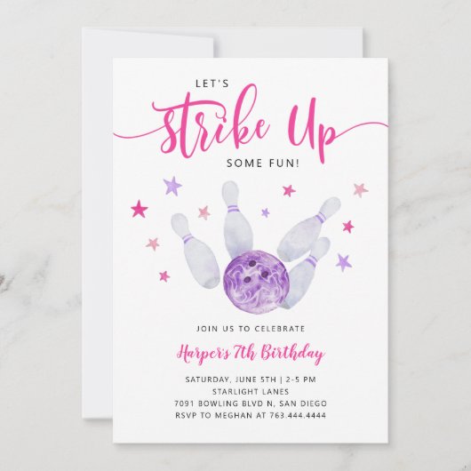 Bowling Girl Birthday Party | Spaß machen Einladung (Vorderseite)