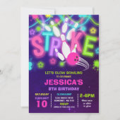 Bowling Glow Neon Bowling Geburtstag Einladung (Vorderseite)