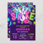 Bowling Glow Neon Bowling Geburtstag Einladung (Vorne/Hinten)