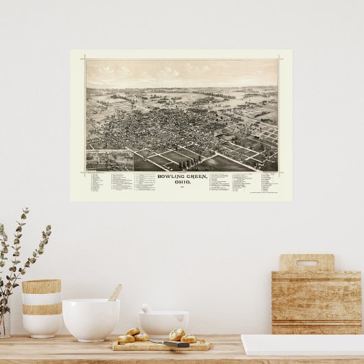 Bowling Green, OH Panoramablick - 1888 Poster (Küche)