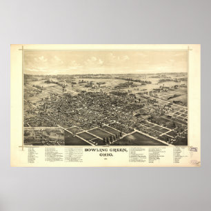 Bowling Green Ohio 1888 Antique Panoramabalkarte Poster