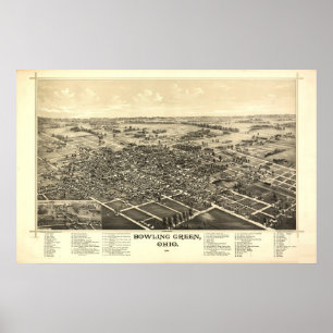 Bowling Green Ohio 1888 Antique Panoramabalkarte Poster