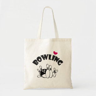 Bowling Heart Buttone und Ball B&W Tragetasche