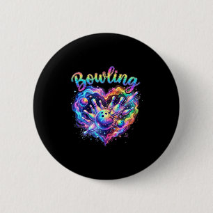 Bowling Herz bunte Bowling-Pin-Liebhaber Bowler Button