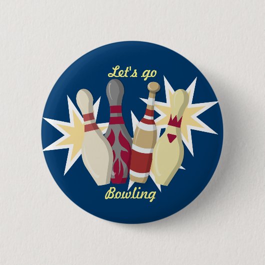 Bowling im Vintage-Stil Button (Vorderseite)