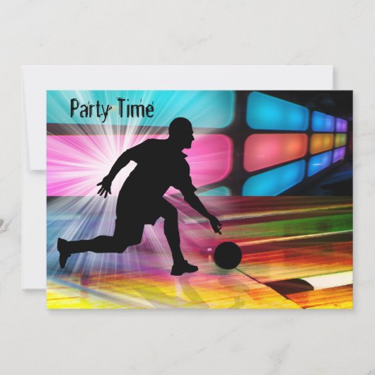 Bowling in einer Neongasse laden ein Einladung (Vorderseite)