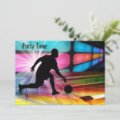 Bowling in einer Neongasse laden ein Einladung (Stehend Vorderseite)