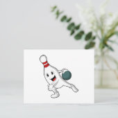 Bowling-Kegel beim Bowling mit Bowlingkugel Postkarte (Stehend Vorderseite)