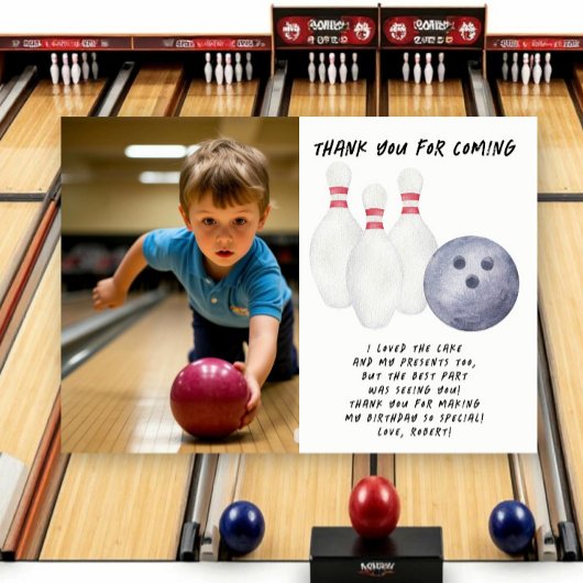 Bowling-Kindergeburtstagsfeier Dankeskarte
