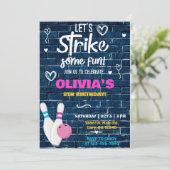 Bowling, lassen Sie uns einen lustigen Geburtstag Einladung (Stehend Vorderseite)