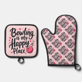 Bowling Lover Cute Retro Aesthetic Sports Design Ofenhandschuh & Topflappen-Set (Vorderseite)
