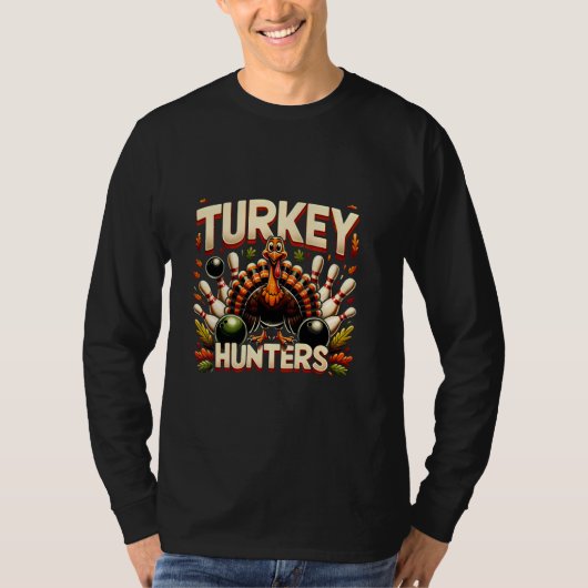 Bowling Lover Funny Turkey Junters Retro Thanksgiv T-Shirt (Vorderseite)