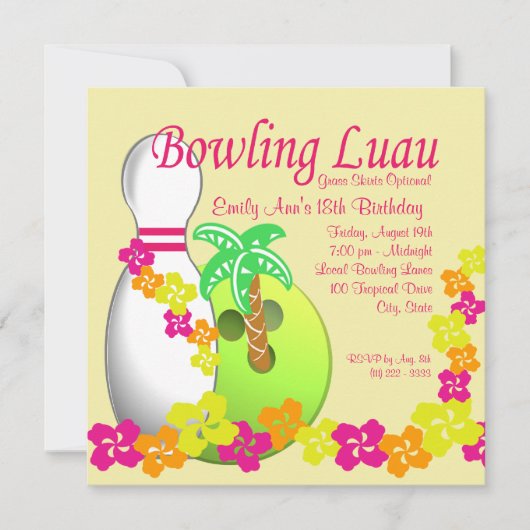 Bowling Luau Einladung (Vorderseite)