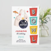 Bowling macht sich lustig, Retro Boy Girl zum Gebu Einladung (Stehend Vorderseite)