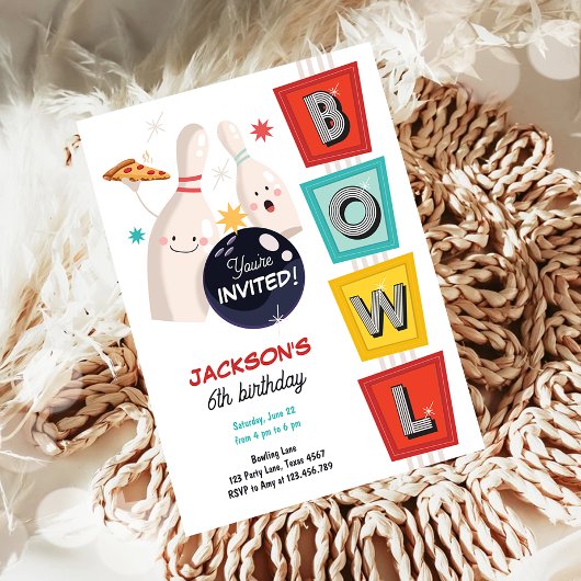 Bowling macht sich lustig, Retro Boy Girl zum Gebu Einladung