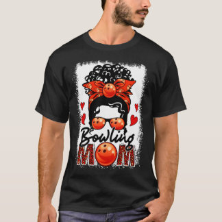Bowling Mama Leopard Messy Bun Game Day Mother s D T-Shirt
