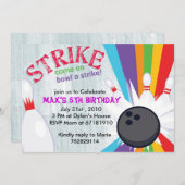 Bowling mit Regenbogenschlag Geburtstagsparty einl Einladung (Vorne/Hinten)