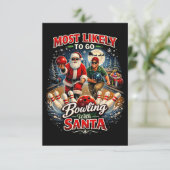 Bowling mit Santa Dankeskarte (Stehend Vorderseite)