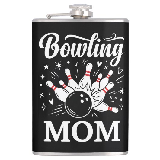 Bowling Mom Heart Pins Funny League Mothers Day Flachmann (Vorderseite)