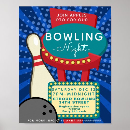 Bowling-Nacht-Flyer, Bowling-Turnier Poster (Vorne)