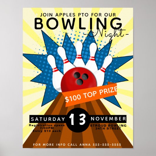 Bowling-Nacht-Flyer, Bowling-Turnier Poster (Vorne)