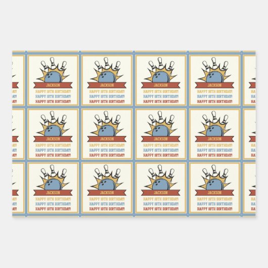 Bowling Name Age Sentiment Birthday Geschenkpapier Set (Vorderseite)