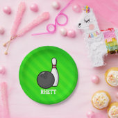 Bowling; Neon Green Stripes Pappteller (Party)