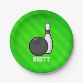 Bowling; Neon Green Stripes Pappteller (Vorderseite)