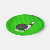 Bowling; Neon Green Stripes Pappteller (Schrägansicht)