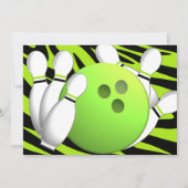 Bowling Neon Green und Zebra Einladung (Vorderseite)