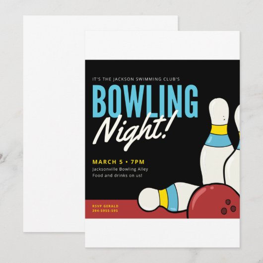 Bowling Night! Einladung (Vorne/Hinten)