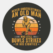 Bowling Opa 80. Geburtstag Runder Aufkleber (Vorderseite)