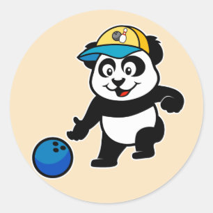 Bowling Panda Runder Aufkleber