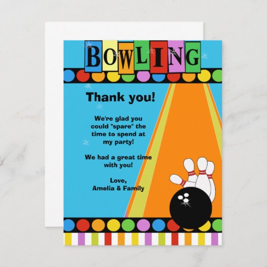 BOWLING PARTY 4x5 Wohnung Vielen Dank Dankeskarte (Vorne/Hinten)