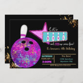 Bowling Party, Birthday Neon glühen Bowling Einladung (Vorne/Hinten)