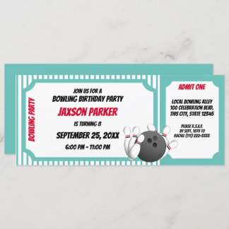 Bowling Party Birthday Ticket Einladung