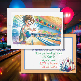 Bowling Party Boy's Anime Birthday Einladung