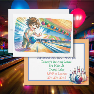 Bowling Party Boy's Anime Birthday Einladung