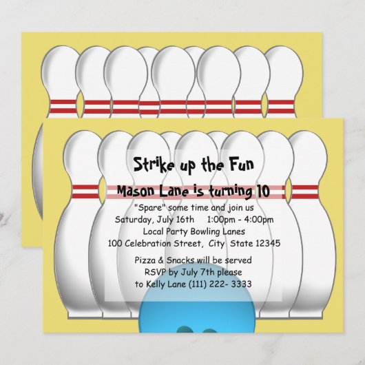 Bowling Party Einladung (Vorne/Hinten)