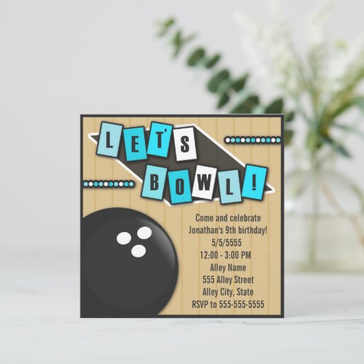 Bowling Party Einladung (Stehend Vorderseite)
