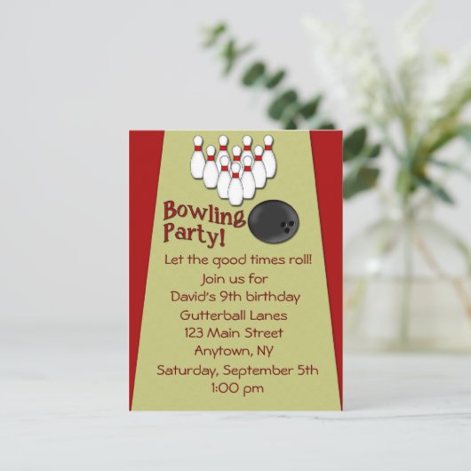 Bowling Party Einladung (Stehend Vorderseite)