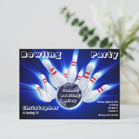 Bowling Party Einladung (Stehend Vorderseite)